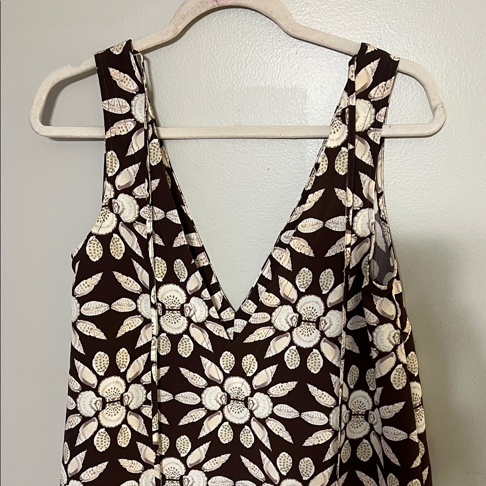 Hill House XXS Brown Floral Sleeveless Top Deep V Lightweight Summer Dress - Picture 6 of 10